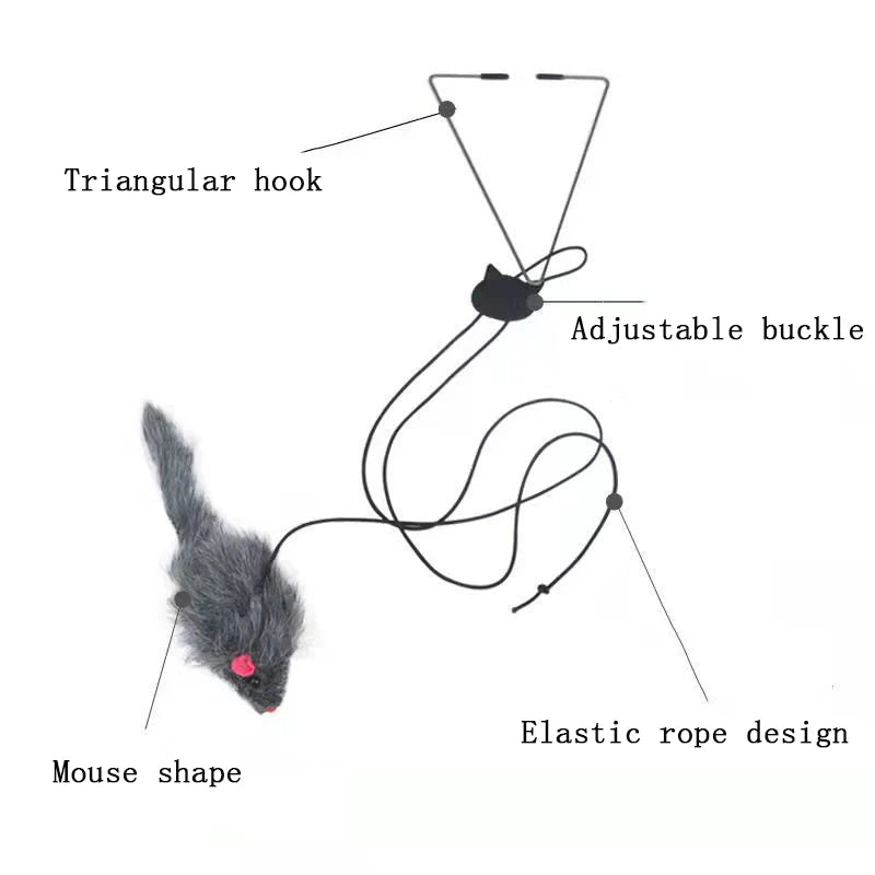 Juguete colgante para puerta con forma de ratón, para gatos, con clip elástico, para saltar, para aliviar el estrés y la ansiedad, ideal para mascotas.