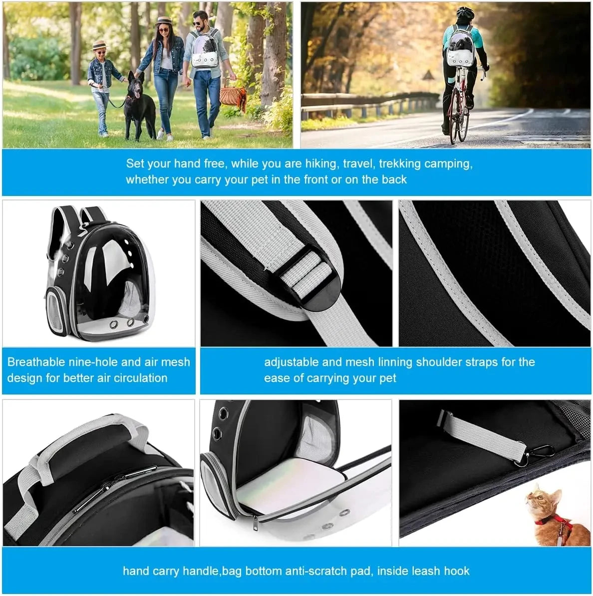 Cat Pet Carrier Backpack - Transparent Capsule Bubble Design, Breathable for Small Animals (Puppy/Kitty/Bird), Ideal for Travel