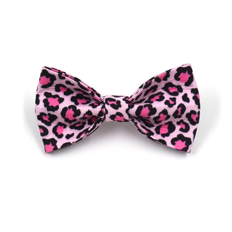 Pink Leopard Dog Harness for Girl Dogs Personalized Name Engraved Pet Collar with Safety Metal Buckles Bowtie Puppy Harness Set