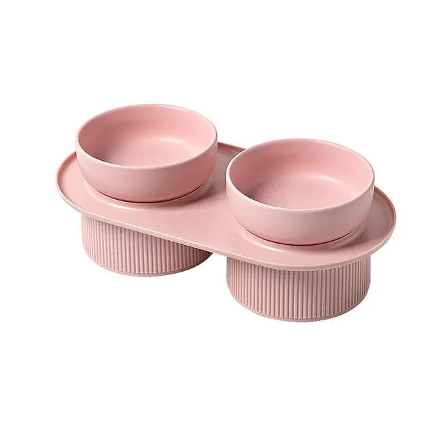 Ceramic Cat Dog Bowl Pet Puppy Feeder Drinker Elevated Raised Holder White Pink Bowls Double for Cats Dogs Kitten Feeding Water