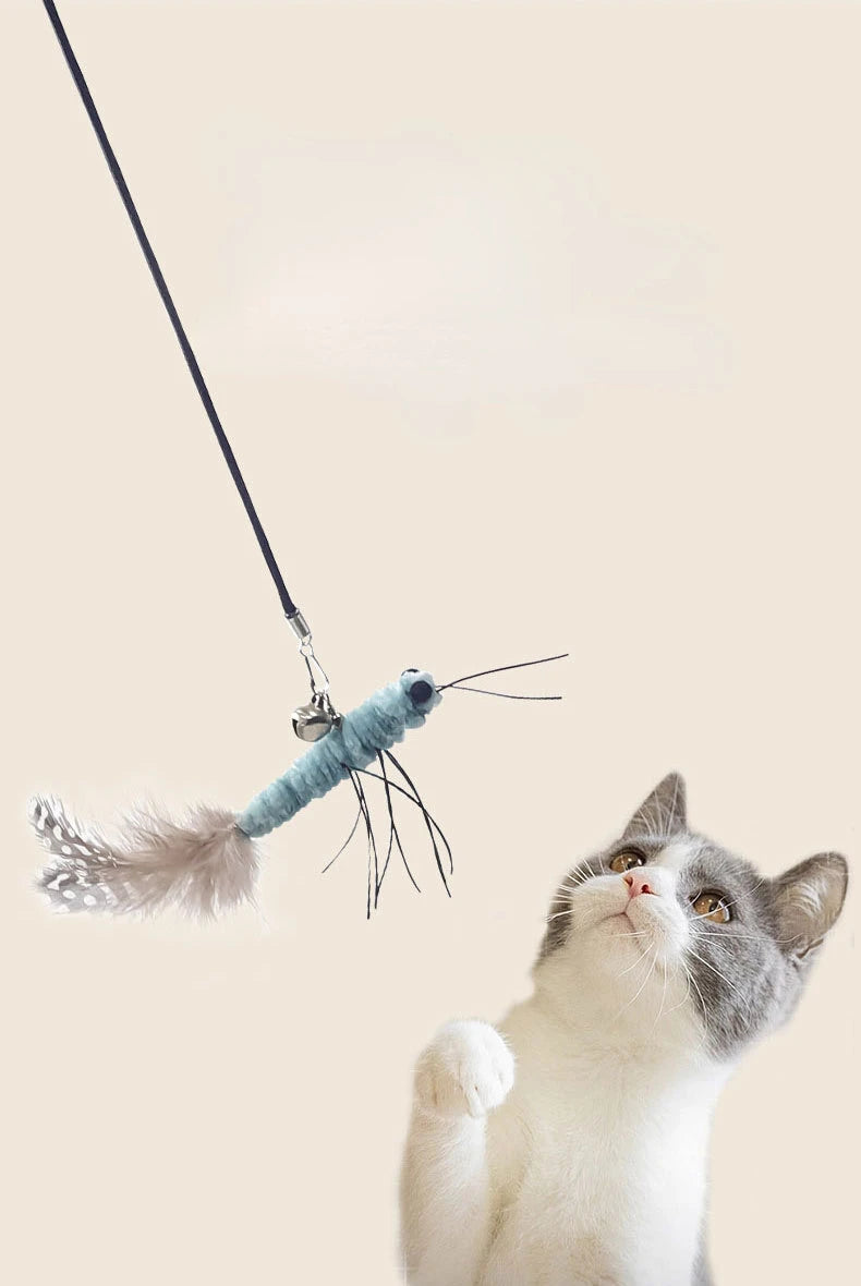 Dr.DC Teasing Cat Stick Head with or without Wire Stick Dragonfly Feather Cat Supplies Interactive Fun Pet Cat Toy Accessories