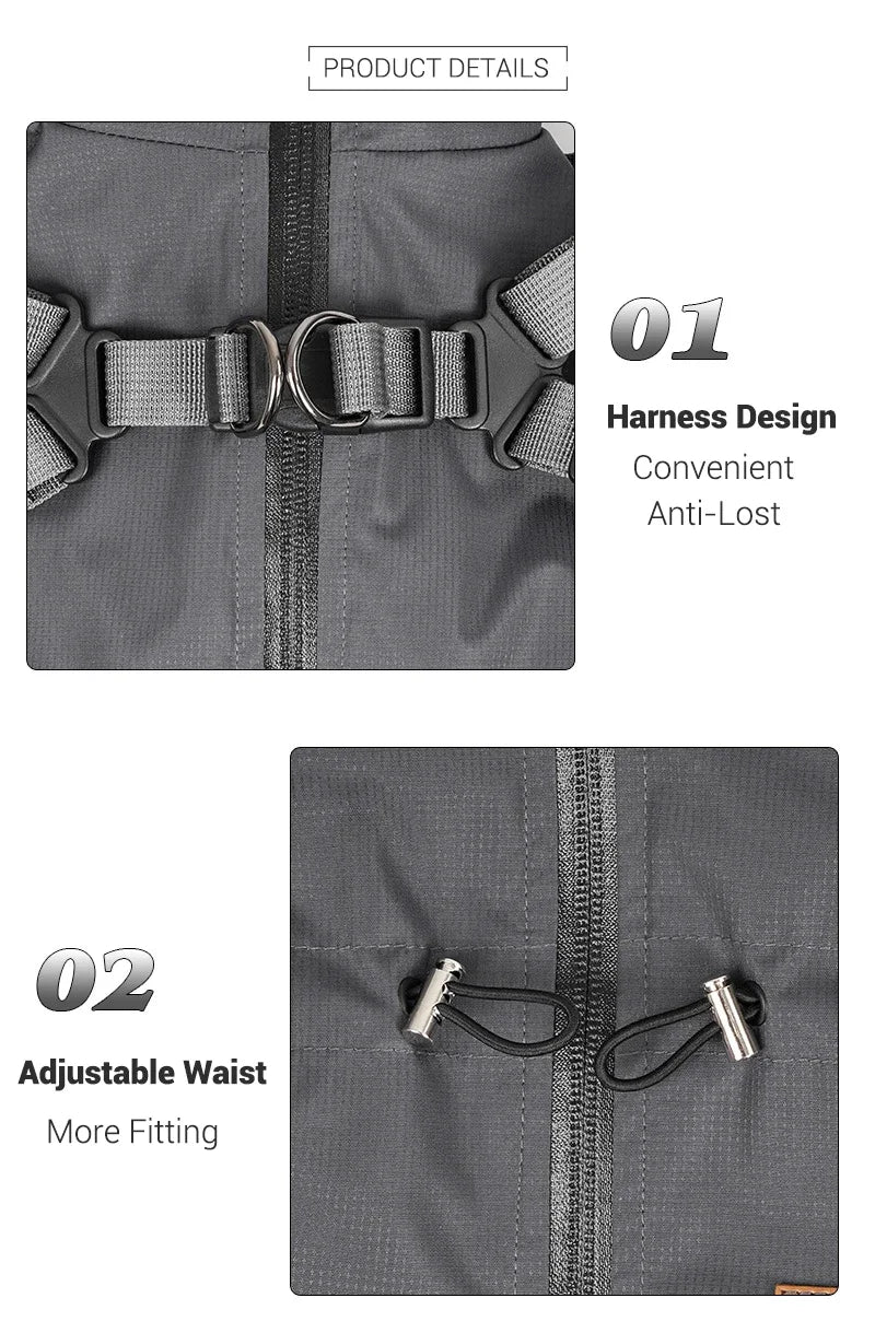 Dog Raincoat with Harness Waterproof Pet Rain Jacket for Small Dogs Adjustable Reflective Dog Rain Overalls with 4 Legs