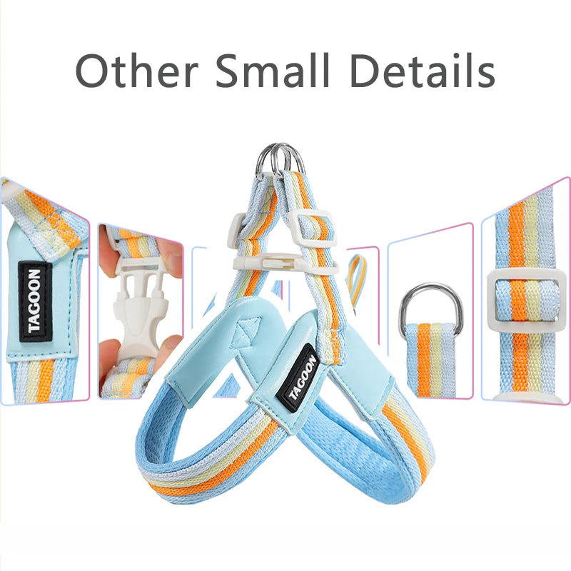 3PCs Pet Dog Harness Leash Set with Bags Adjustable V-shaped Puppy Harness Striped Breathable Dog Chest Strap Dog Accessories