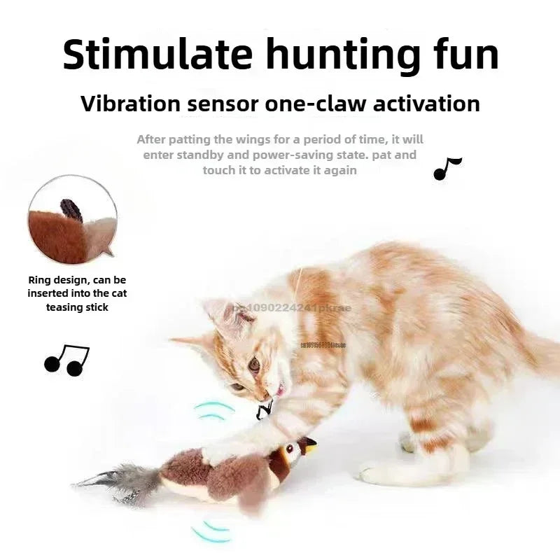 Juguetes interactivos para gatos, pájaro volador recargable, juguete para gatos que canta y aletea (sin volar), se puede agregar hierba gatera, juguete de peluche activado al tacto.