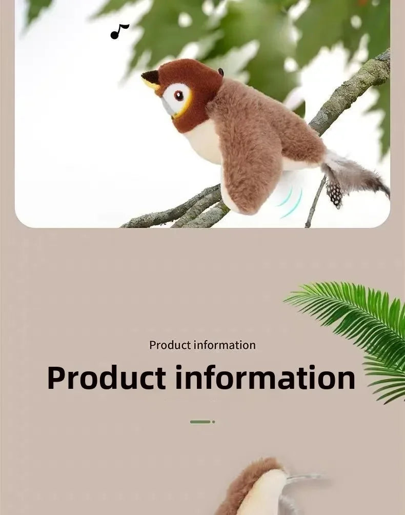 Juguetes interactivos para gatos, pájaro volador recargable, juguete para gatos que canta y aletea (sin volar), se puede agregar hierba gatera, juguete de peluche activado al tacto.