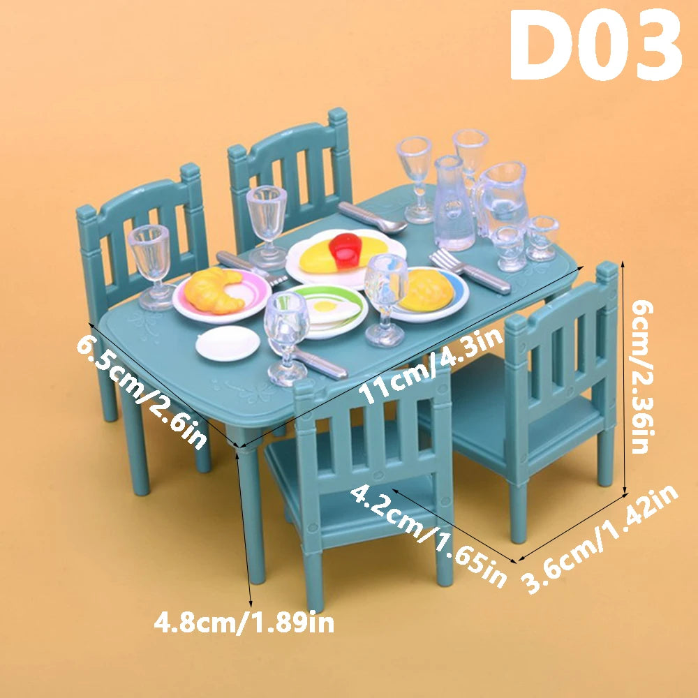1:12 Miniature Furniture Forest Family Kitchen Toy Dining Table Dollhouse Accessories Bathroom Pretend Play For Girl Gifts Toys