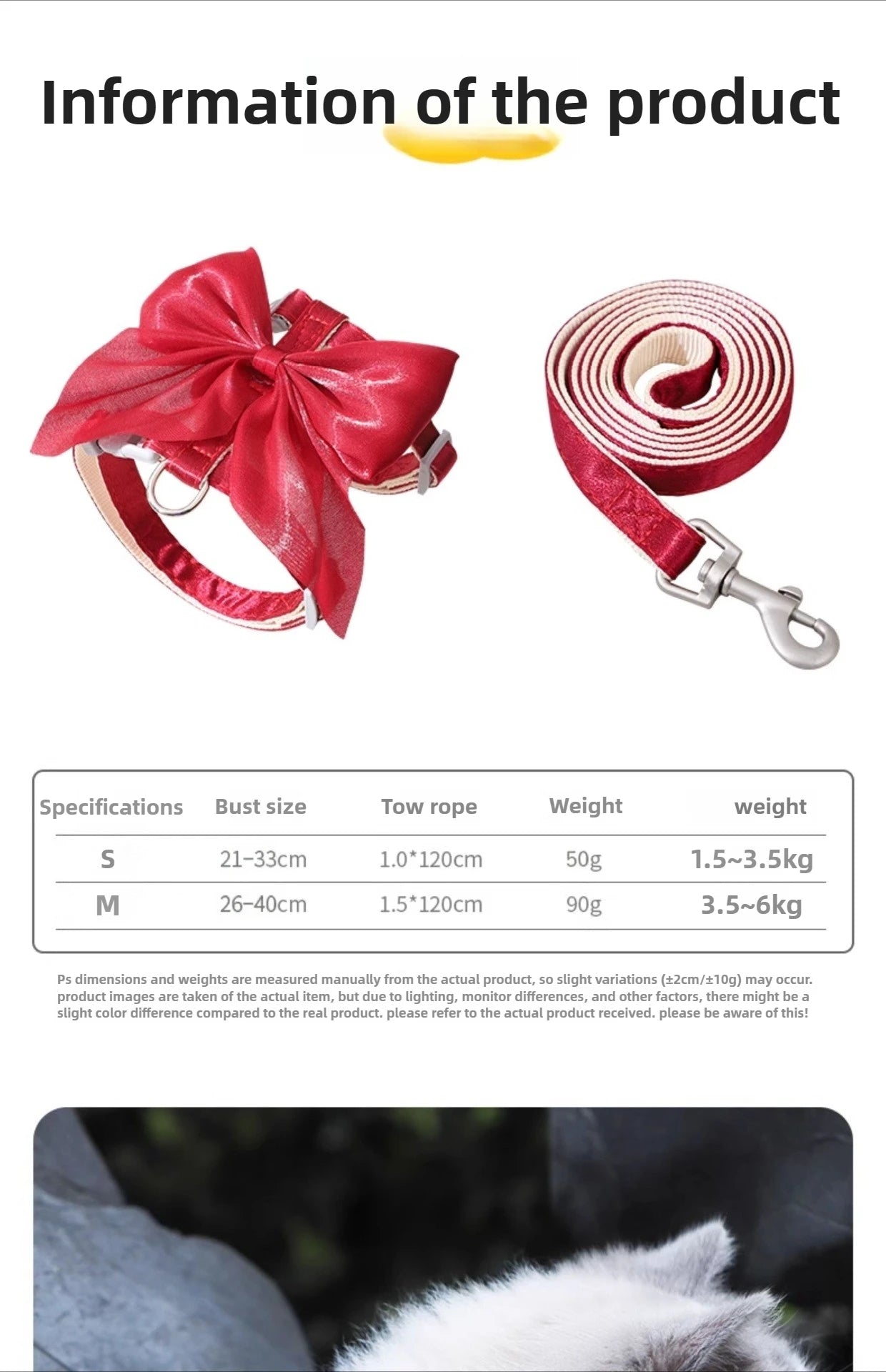 Adjustable Pet Harness with Traction Rope for Cat Kitten Puppy Rabbit Ferret Cute Cat Harness Leash Cat Harness Leash forWalking