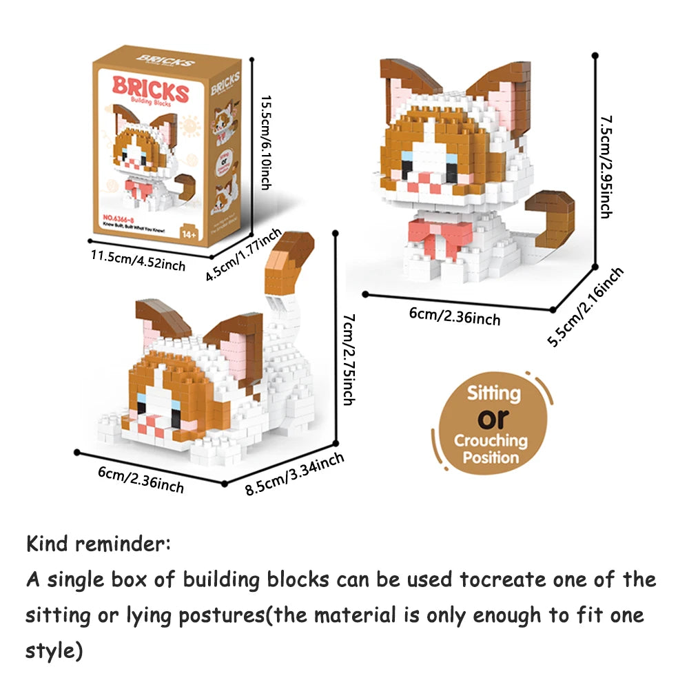 Dual Form Cat Shape Pet Series Model Micro Mini Building Blocks Toys Pocket-Sized Cuteness Pet Cat Display Decor Good For Girls