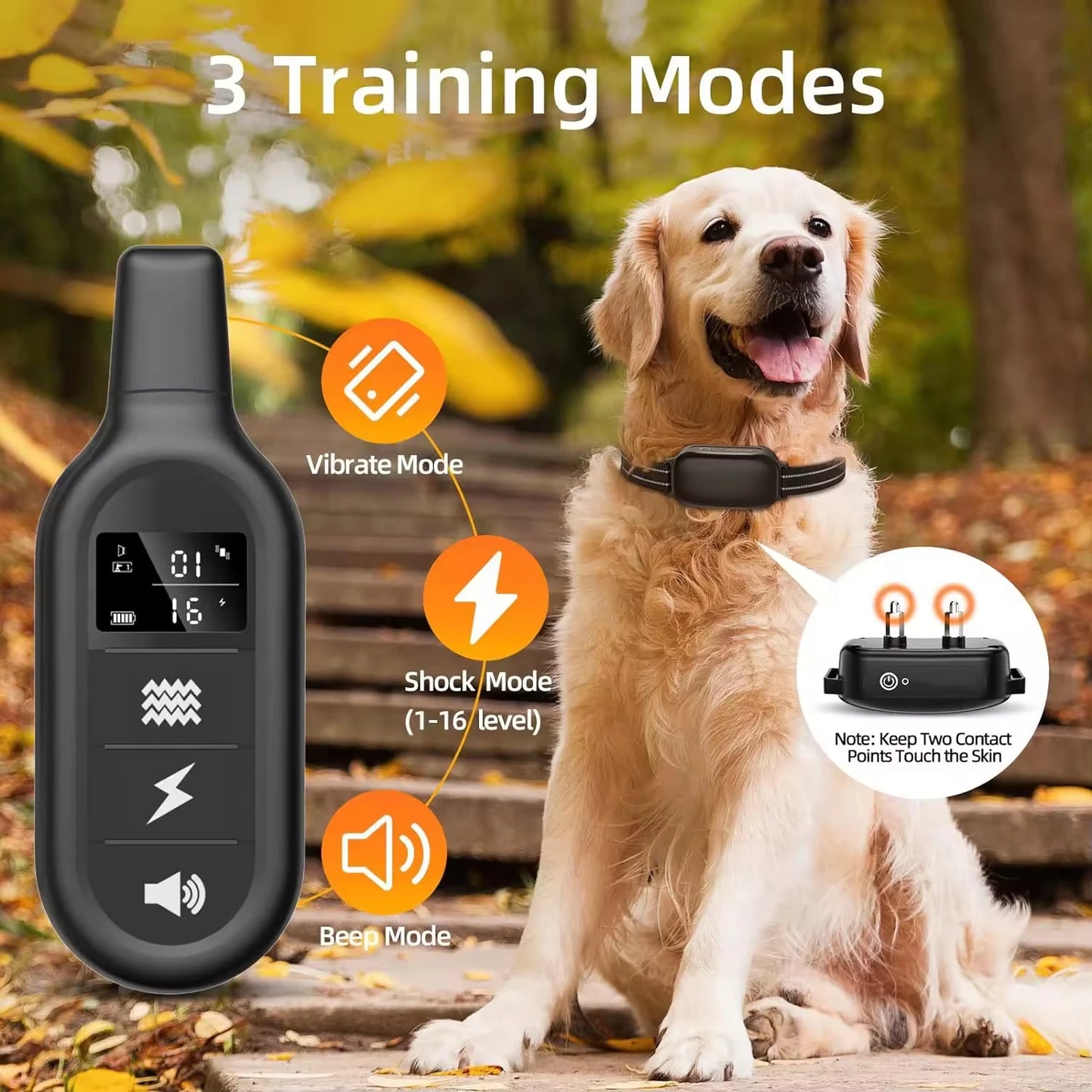 Electric Dog Training Collar Digital Rechargeable Remote Control Waterproof Vibrator Pet Dog Bark Stop Shock Collar for Dogs