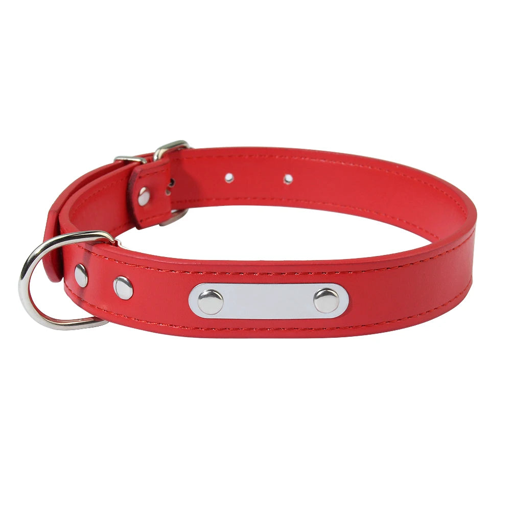Customized PU Leather Dog Collar Soft Padded Dogs Collars Free Engraving Name for Small Medium Large Dogs Cat Adjustable XS-XL