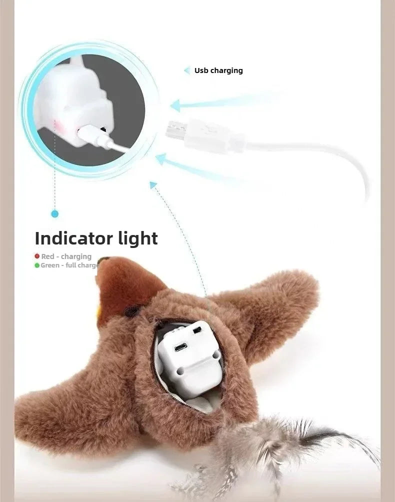 Juguetes interactivos para gatos, pájaro volador recargable, juguete para gatos que canta y aletea (sin volar), se puede agregar hierba gatera, juguete de peluche activado al tacto.