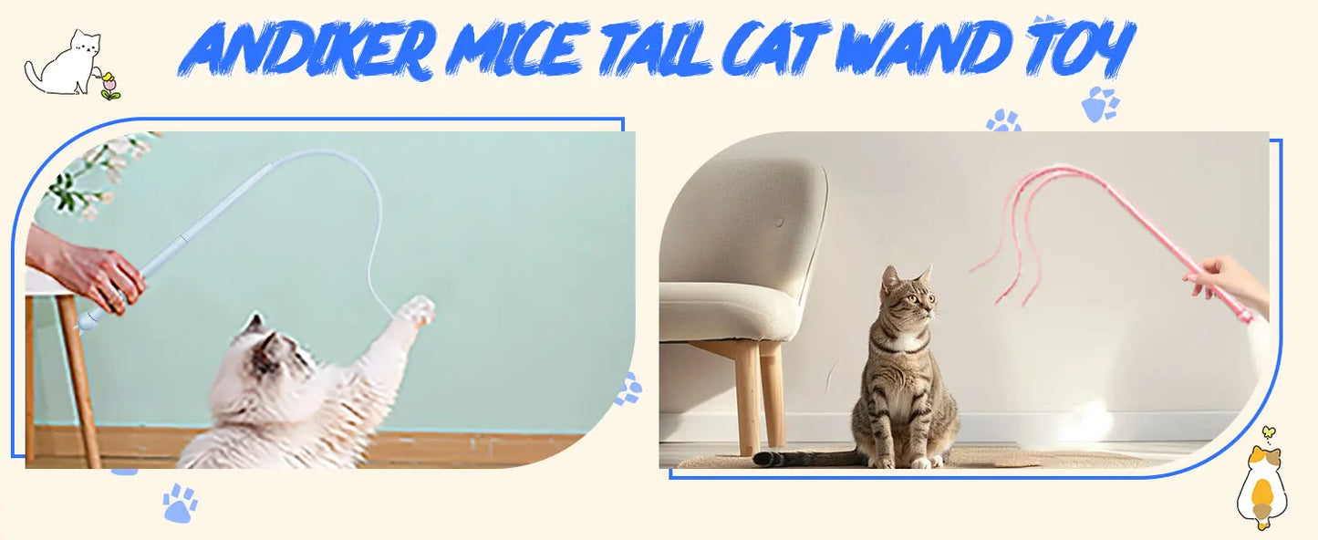 Silicone Cat Teaser Stick Simulation Mouse Tail Cat Interactive Bite Resistant Toy,Durable To Bite, Highly Entertaining