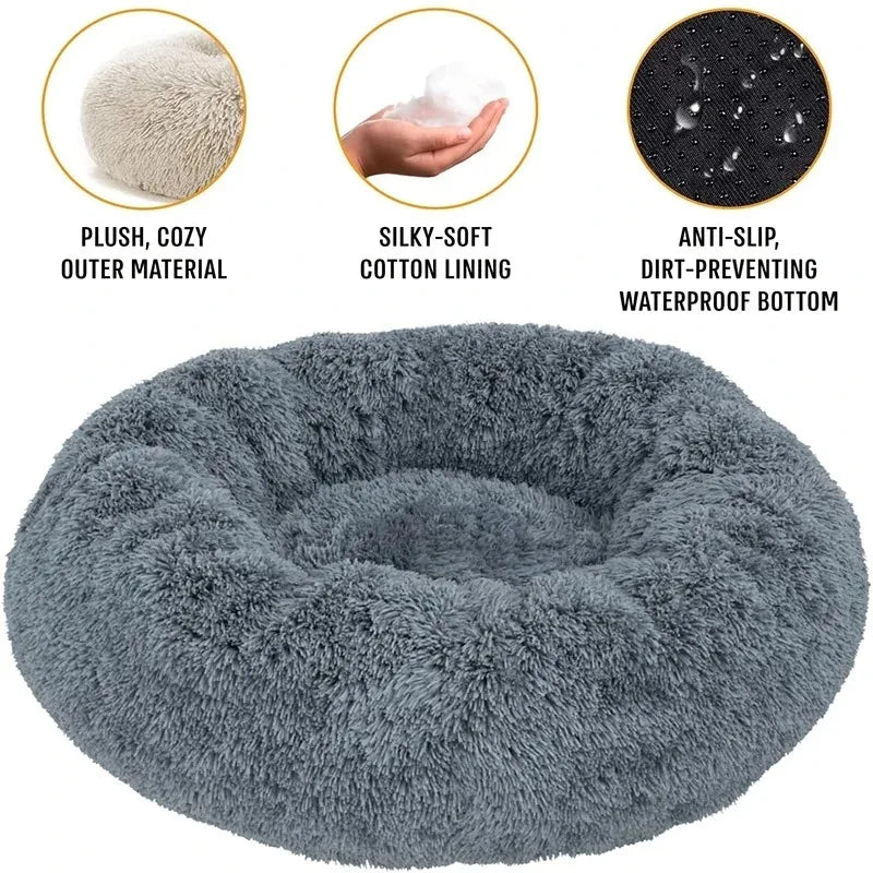 Cama redonda para perros, cálida y de invierno, para gatos, cesta de felpa, lavable, para perros pequeños, medianos y grandes, sofá para gatos.