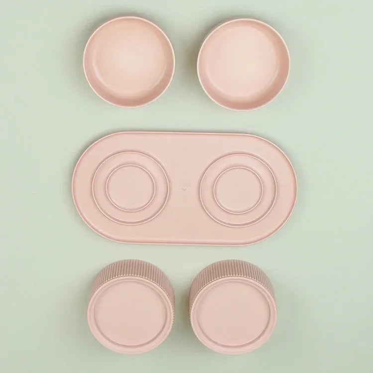 Ceramic Cat Dog Bowl Pet Puppy Feeder Drinker Elevated Raised Holder White Pink Bowls Double for Cats Dogs Kitten Feeding Water