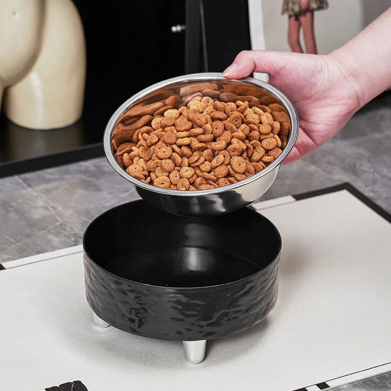 A water ripple high-foot pet bowl, stainless steel dog bowl, stylish and simple feeding and water feeding neck cat bowl, indoor
