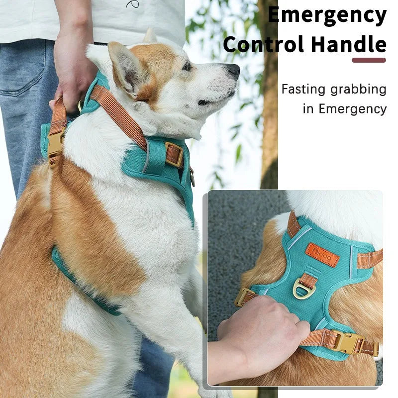 Pet Adjustable Vest Harnesses Soft Mesh Fabric Pete PU Leather Strap Explosion-proof Punch Reflective Strip Type Dog Chest Strap