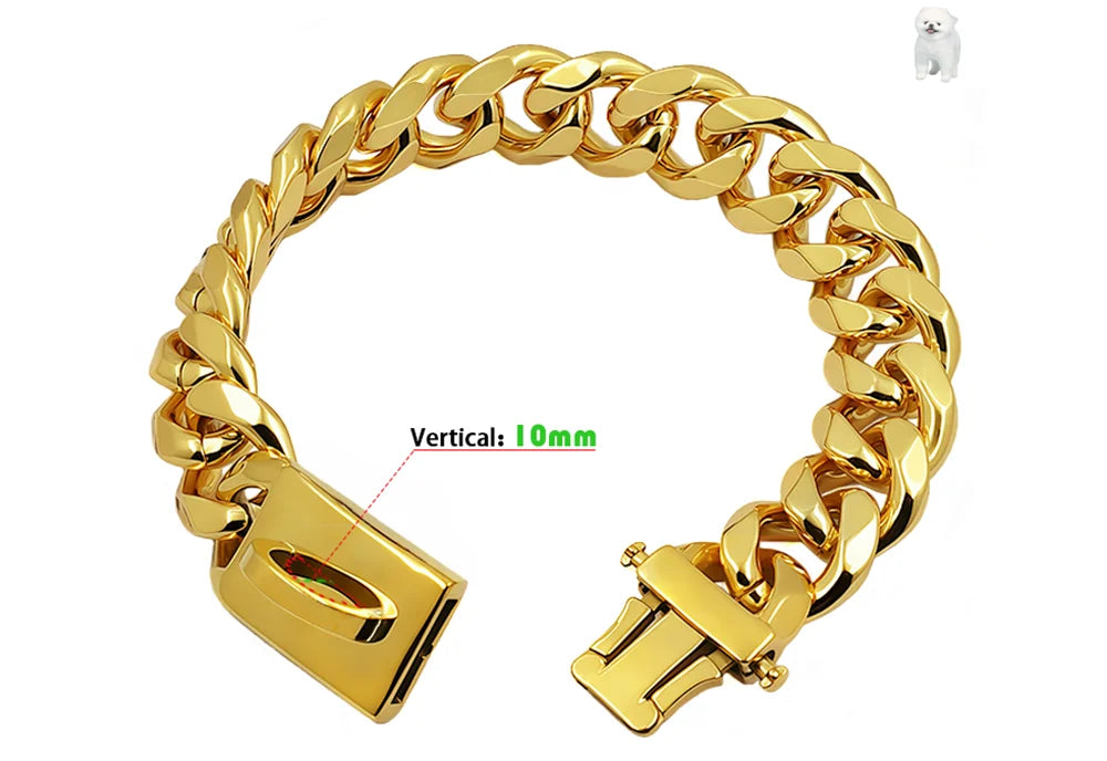 Gold Dog Collar Stainless Steel Pet Metal Choker 19mm Wide Lead for Medium Large Dogs Pet French bulldog Labrador Retriever