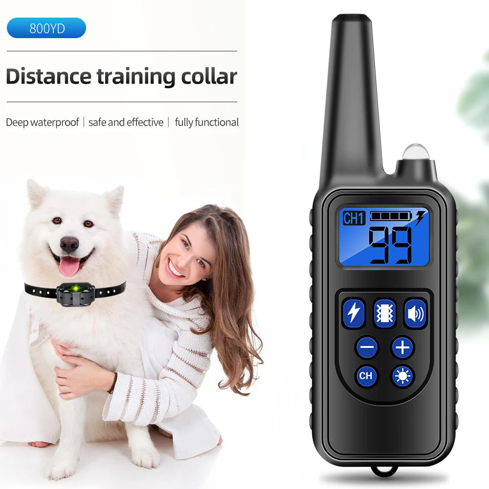 Electric Dog Training Collar Rechargeable Anti Barking Shock Vibration Collar Waterproof Trainer for All Dogs Pet with Clicker