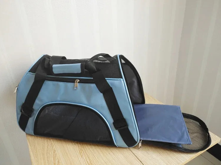 Pet Portable Foldable Four Sided Breathable Mesh Pet Bag Cat and Dog One Shoulder Travel Bag Crossbody Handbag Backpack Cat Bag