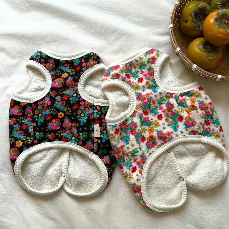 Autumn Winter Dog Clothes Small Dogs Coat Fashion Flower Cat Pet Costume Dog Warm Jacket Chihuahua Bichon Yorkie Plush Dog Vest
