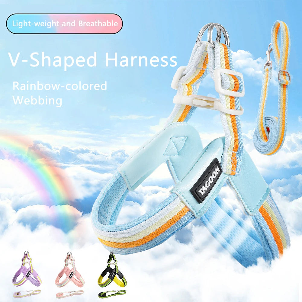 3PCs Pet Dog Harness Leash Set with Bags Adjustable V-shaped Puppy Harness Striped Breathable Dog Chest Strap Dog Accessories
