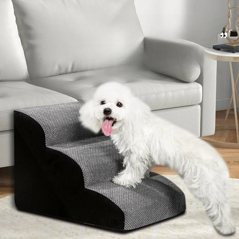 Pet Safety Ramp with 1-3 Steps for Dogs Cats and Teddy Bears Washable Dog Stairs for Sofa Bed Easy To Assemble Small Staircase