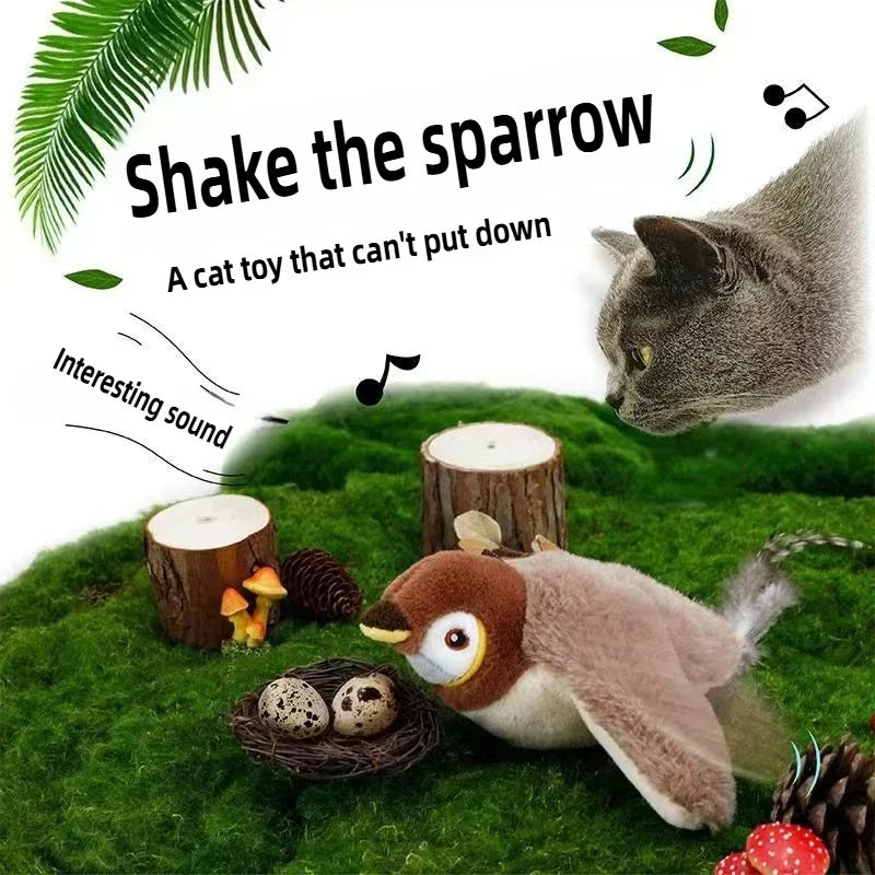 Juguetes interactivos para gatos, pájaro volador recargable, juguete para gatos que canta y aletea (sin volar), se puede agregar hierba gatera, juguete de peluche activado al tacto.