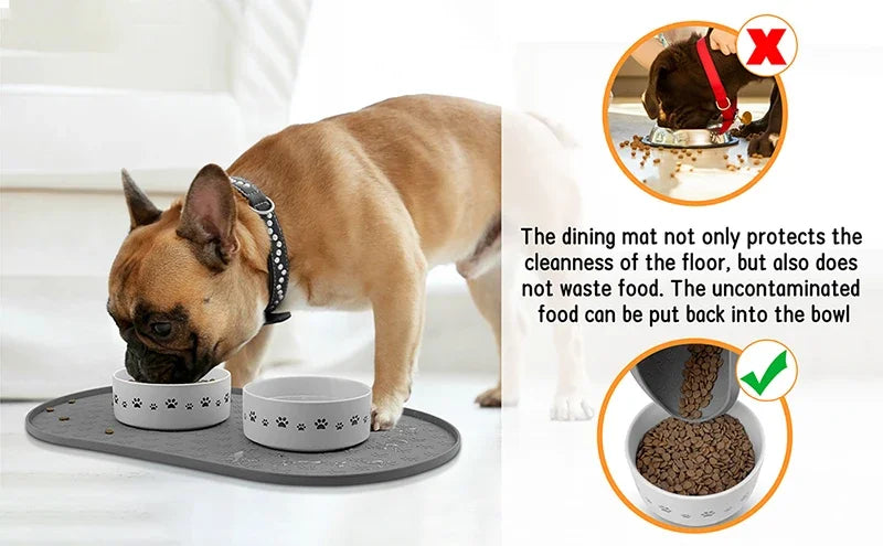 Dog Food Mat Pet Placemat Cat Bowl Pad Cats Drinking Feed Mats Easy to Clean Non-Slip Silicone Round Pet Feeding Water Supplies