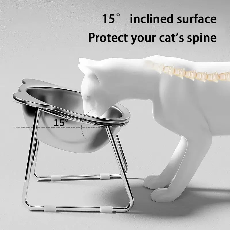 Raised Cat Bowls Tilted Neck Guard Cat Food Bowl 304 Stainless Steel Shatter-resistant Elevated 15° Pet Supplies for Puppy Cat