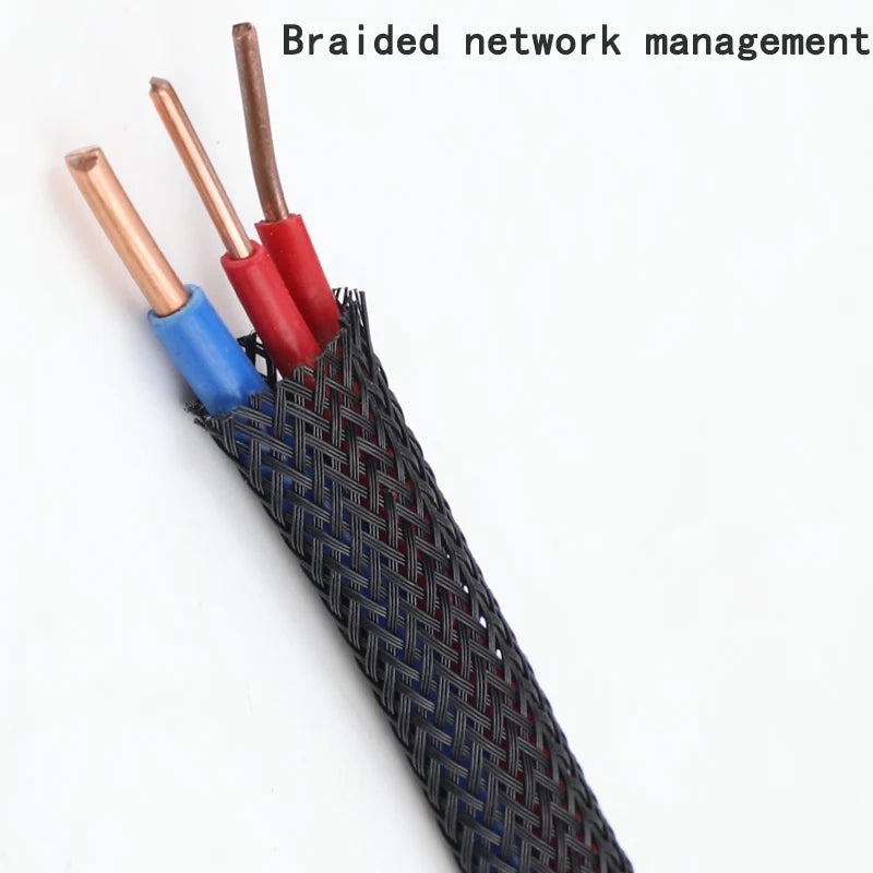 PET Elastic Woven Wire Mesh Black Encrypted Flame Retardant Nylon Computer Tube Telescopic Sleeve 10m