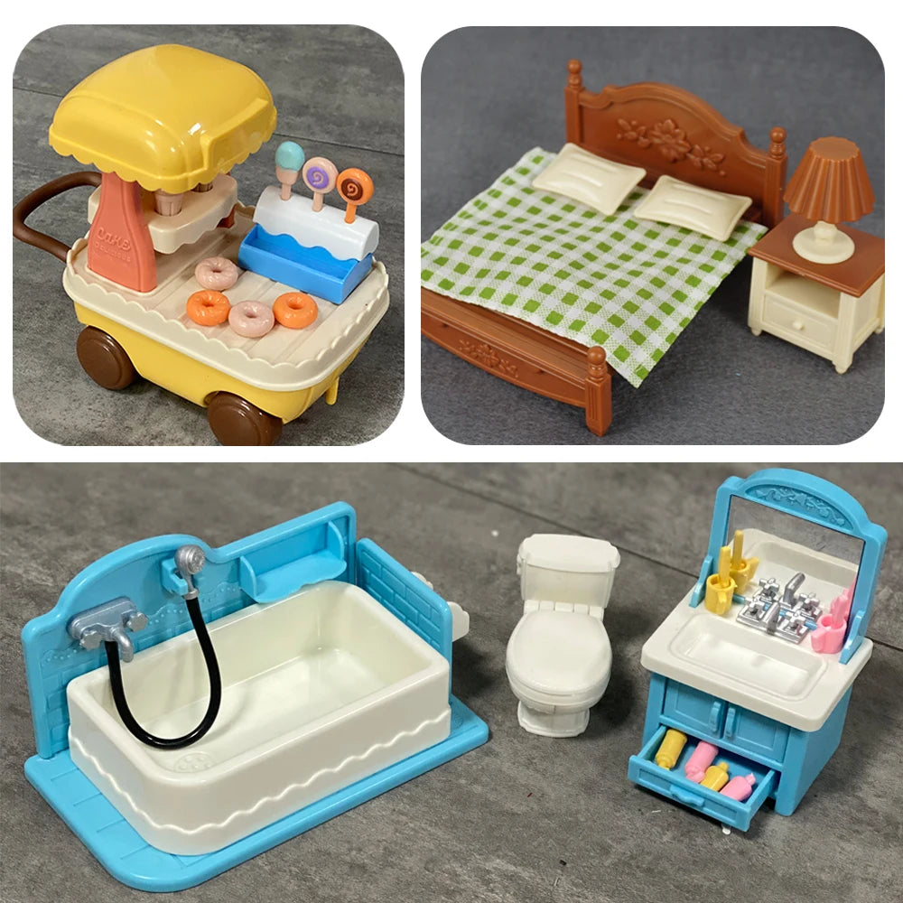 1:12 Miniature Furniture Forest Family Kitchen Toy Dining Table Dollhouse Accessories Bathroom Pretend Play For Girl Gifts Toys