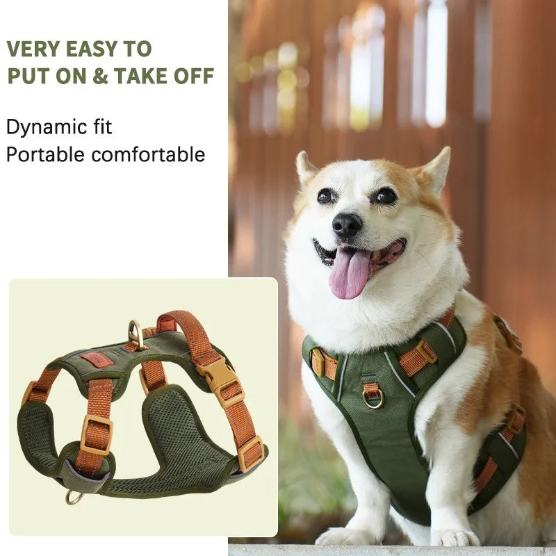 Pet Adjustable Vest Harnesses Soft Mesh Fabric Pete PU Leather Strap Explosion-proof Punch Reflective Strip Type Dog Chest Strap