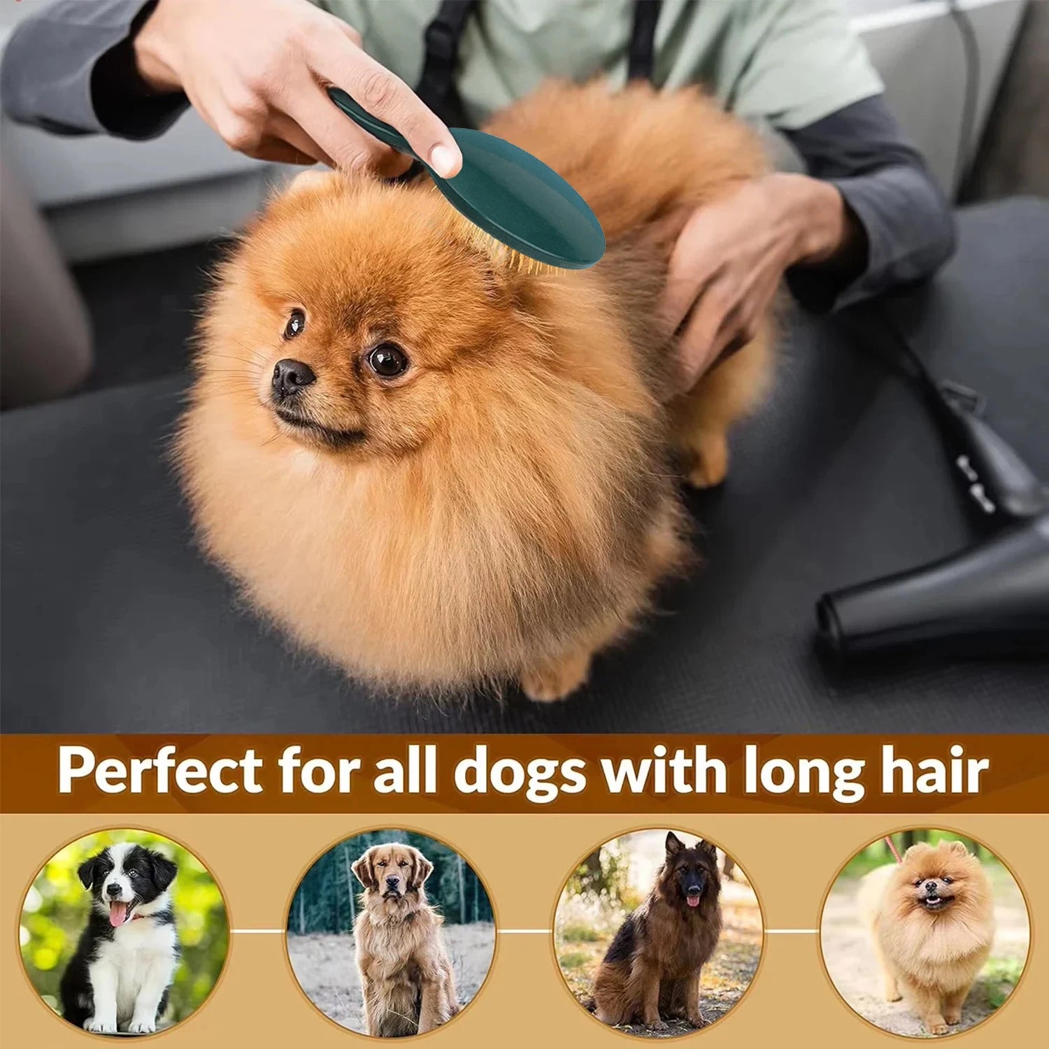 Pet Grooming Detangler Pin Dog Brush for Shedding & Removing Loose Fur, Lightweight ABS with Gold Plated Pins for Long Hair