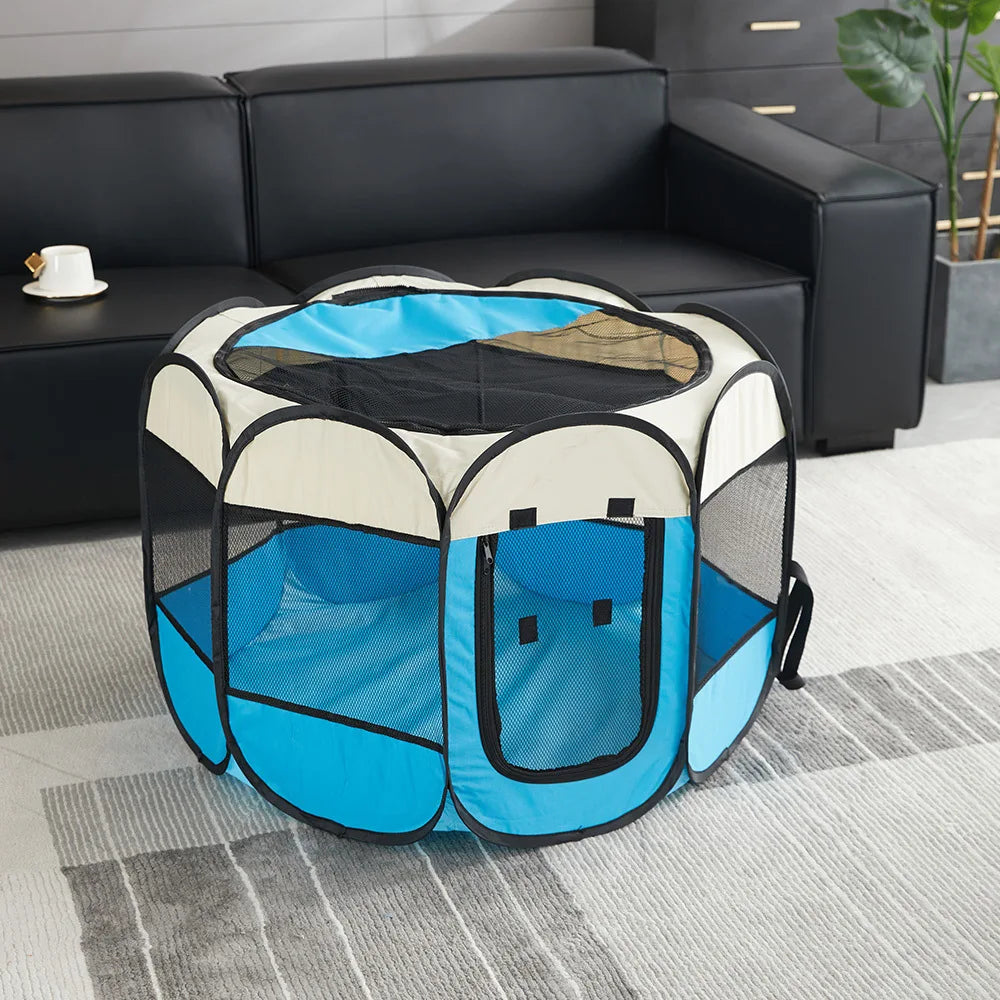 Foldable Pet Tent Durable Grip Cat House Oxford Cloth Octagonal Pet Fence Portable Outdoor Small Dog Cages Cat Fences Dog Kennel