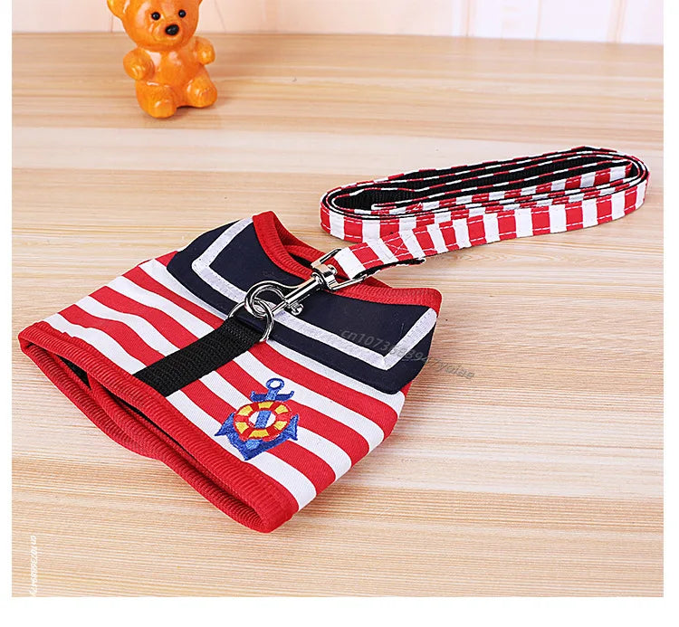 Pet Dog Harness Soft Breathable Navy Style Leash Set For Small Medium Dogs Chihuahua Puppy Collar Cat Pet Dog Chest Strap Leash