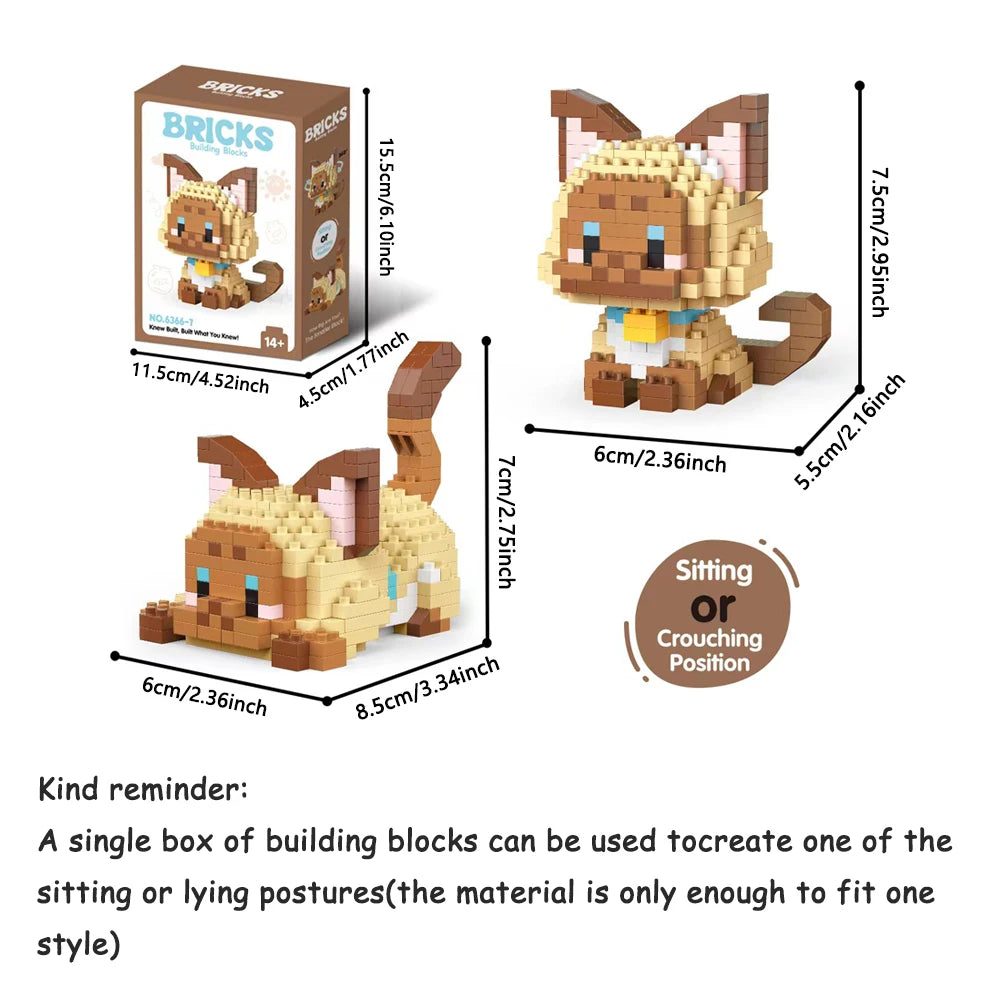 Dual Form Cat Shape Pet Series Model Micro Mini Building Blocks Toys Pocket-Sized Cuteness Pet Cat Display Decor Good For Girls