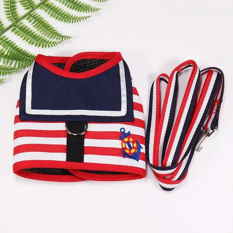 Pet Dog Harness Soft Breathable Navy Style Leash Set For Small Medium Dogs Chihuahua Puppy Collar Cat Pet Dog Chest Strap Leash