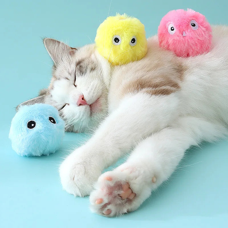 Pelota interactiva inteligente para gatos, juguete de peluche eléctrico con hierba gatera para entrenamiento, juguete con sonido táctil para mascotas, pelota de juguete con chirrido.