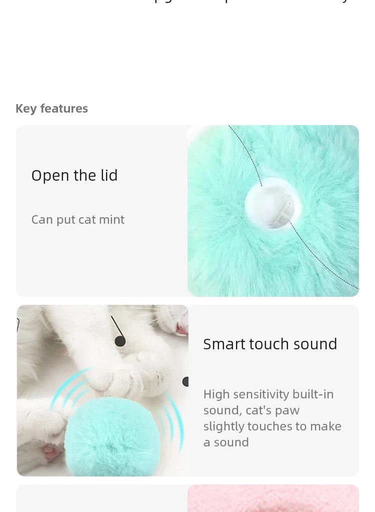 Pelota interactiva inteligente para gatos, juguete de peluche eléctrico con hierba gatera para entrenamiento, juguete con sonido táctil para mascotas, pelota de juguete con chirrido.