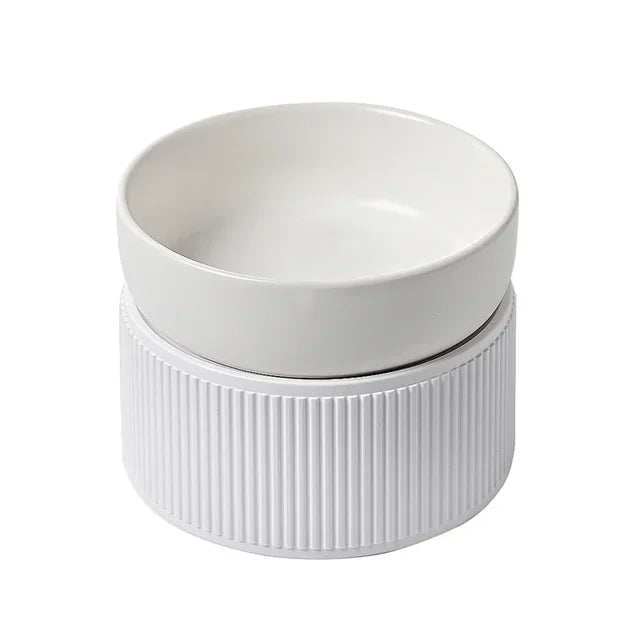 Ceramic Cat Dog Bowl Pet Puppy Feeder Drinker Elevated Raised Holder White Pink Bowls Double for Cats Dogs Kitten Feeding Water