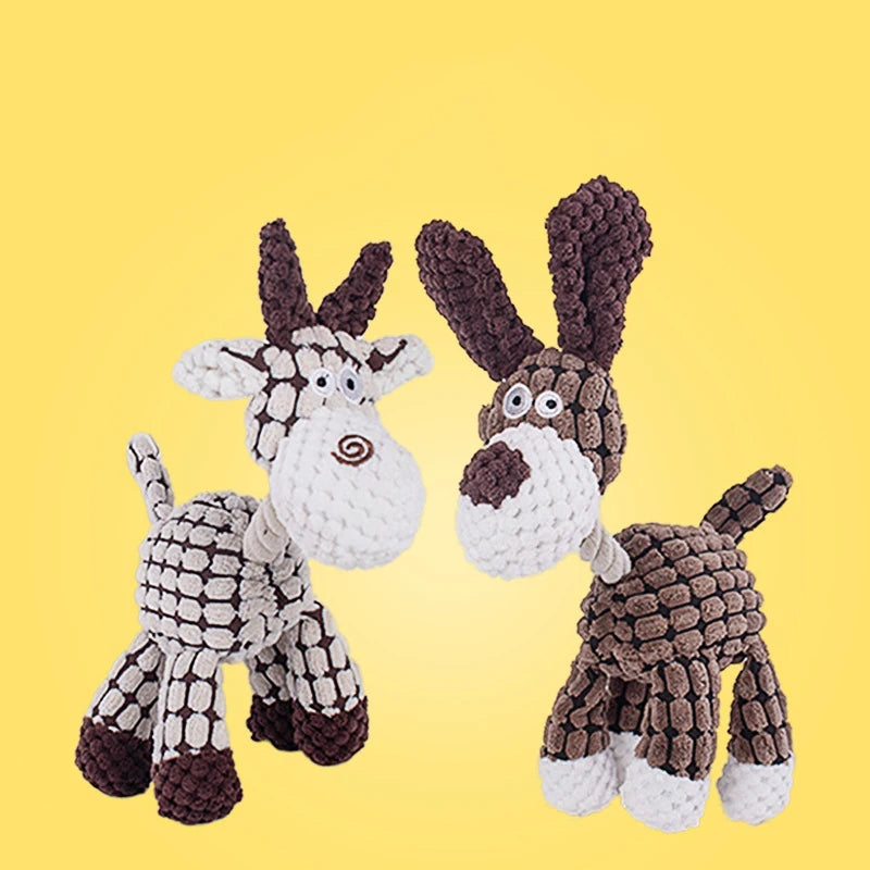 Plush Dog Toy Animals Shape Bite Resistant Squeaky Toys Corduroy Dog Toys for Small Large Dogs Puppy Pets Training Accessories