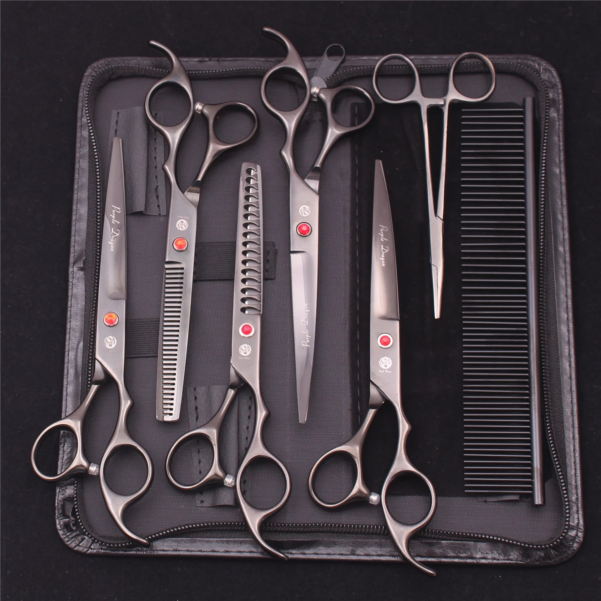 Purple Dragon Dog Grooming Scissors 7" Japan Stainless Straight Shears Pet Thinning Scissors Dog Curved Shears Chunker Z3003