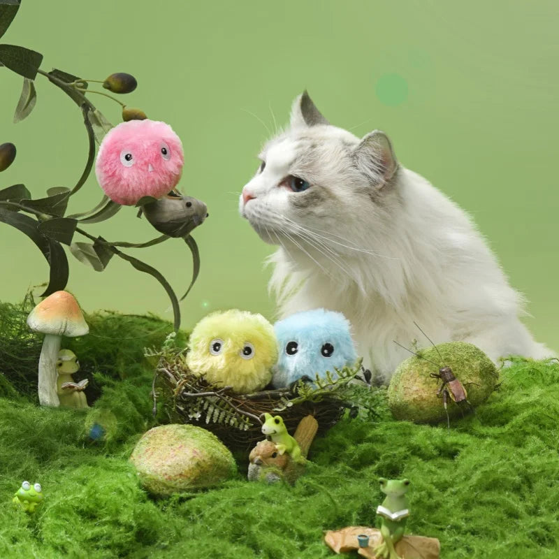 Pelota interactiva inteligente para gatos, juguete de peluche eléctrico con hierba gatera para entrenamiento, juguete con sonido táctil para mascotas, pelota de juguete con chirrido.