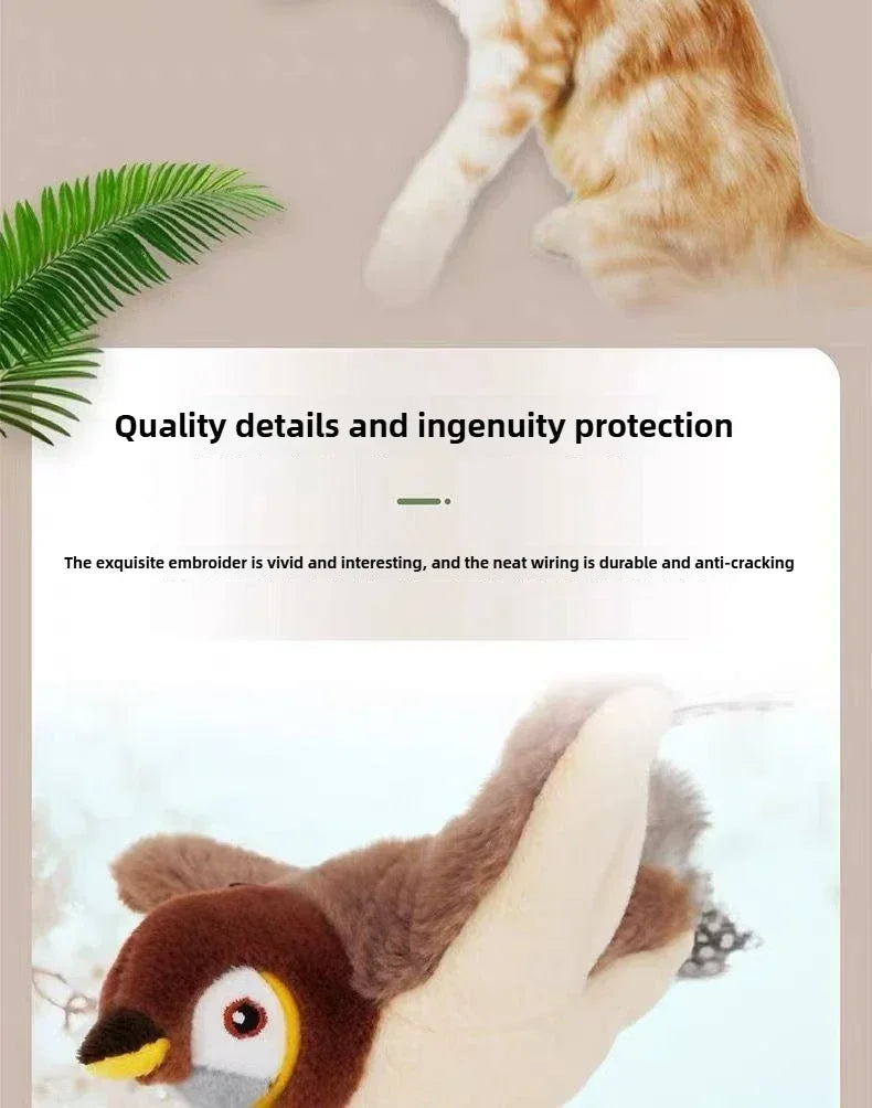 Juguetes interactivos para gatos, pájaro volador recargable, juguete para gatos que canta y aletea (sin volar), se puede agregar hierba gatera, juguete de peluche activado al tacto.