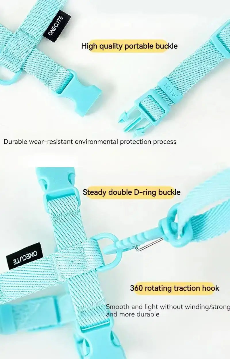 Adjustable Puppy Harness Set, Reflective Dog Collar & Leash for Small Dogs 2-6kg, Macaron Color Cat Safe Walking Gear