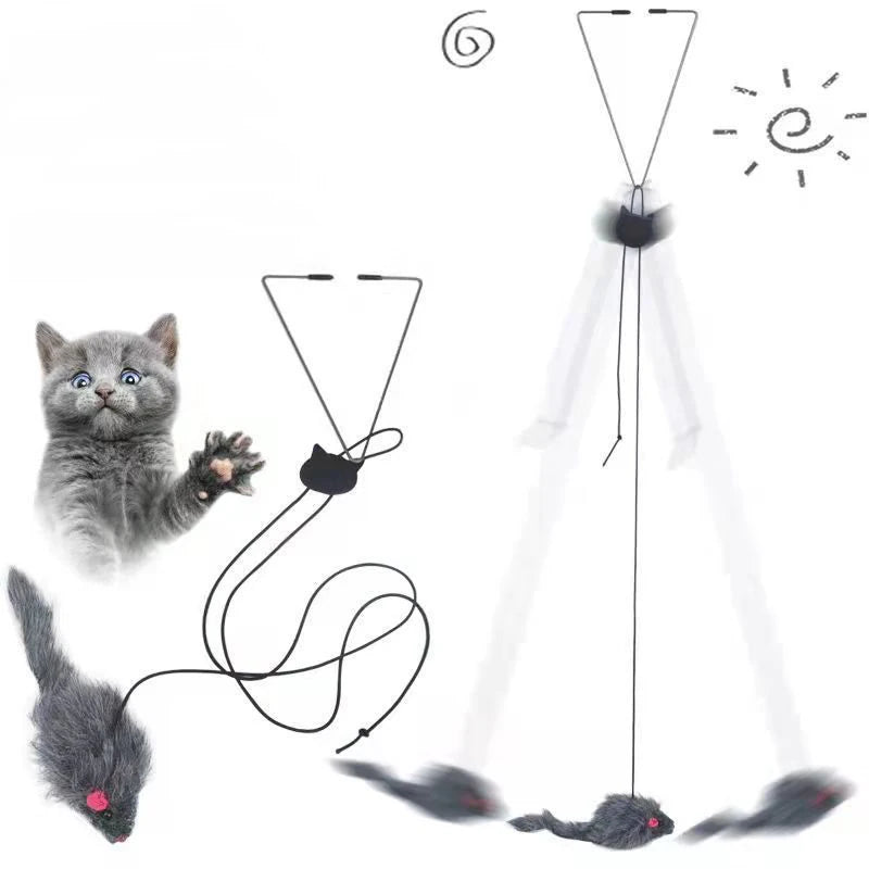 Juguete colgante para puerta con forma de ratón, para gatos, con clip elástico, para saltar, para aliviar el estrés y la ansiedad, ideal para mascotas.