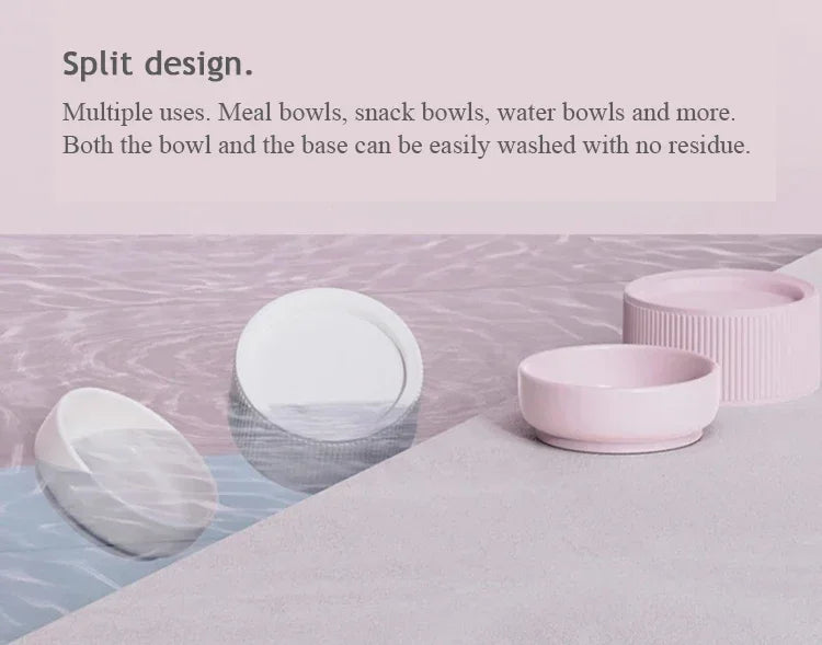 Ceramic Cat Dog Bowl Pet Puppy Feeder Drinker Elevated Raised Holder White Pink Bowls Double for Cats Dogs Kitten Feeding Water
