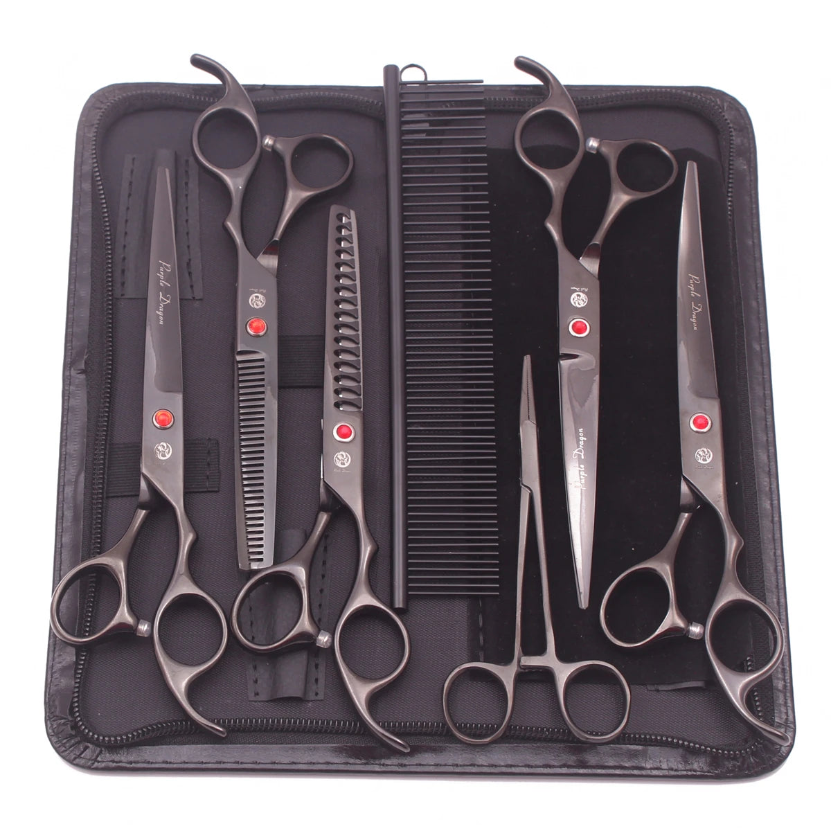 Purple Dragon Dog Grooming Scissors 7" Japan Stainless Straight Shears Pet Thinning Scissors Dog Curved Shears Chunker Z3003