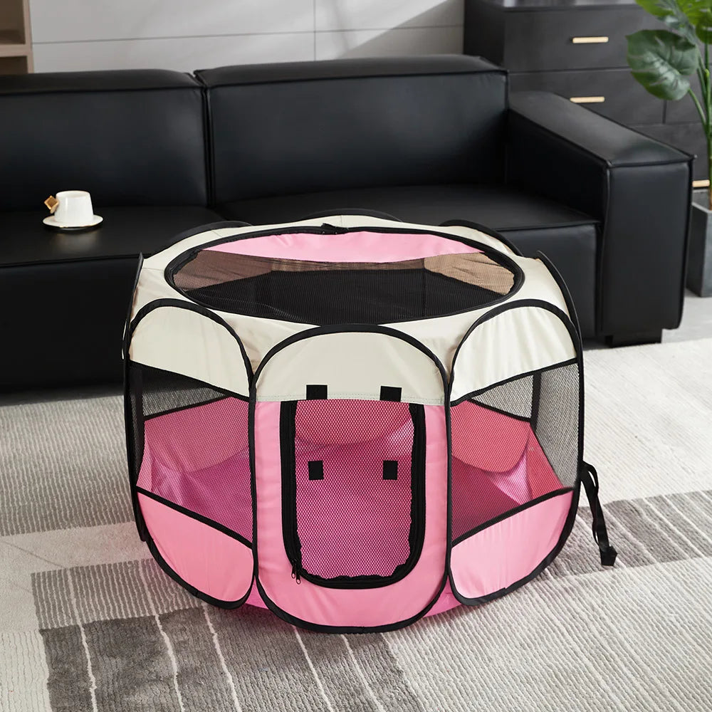 Foldable Pet Tent Durable Grip Cat House Oxford Cloth Octagonal Pet Fence Portable Outdoor Small Dog Cages Cat Fences Dog Kennel