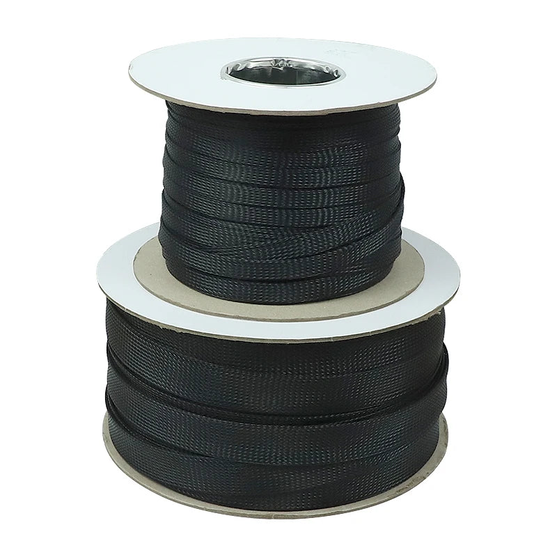 PET Elastic Woven Wire Mesh Black Encrypted Flame Retardant Nylon Computer Tube Telescopic Sleeve 10m